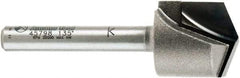 Amana Tool - 23/32" Cut Diam, 1/2" Length of Cut, 2 Flute V-Groove Edge Profile Router Bit - Carbide-Tipped, 1/4" Shank Diam, 2-1/4" OAL, Uncoated - Eagle Tool & Supply