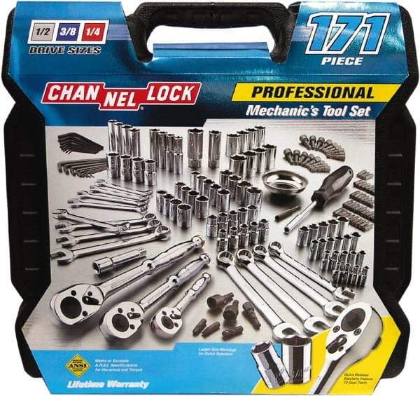 Channellock - 171 Piece 1/4, 3/8, 1/2" Drive Mechanic's Tool Set - Comes with Blow-Molded Case - Eagle Tool & Supply