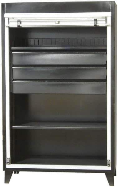 Strong Hold - 2 Shelf Roll Up Storage Cabinet - Steel/Aluminum, 48" Wide x 24" Deep x 78" High, Dark Gray - Eagle Tool & Supply