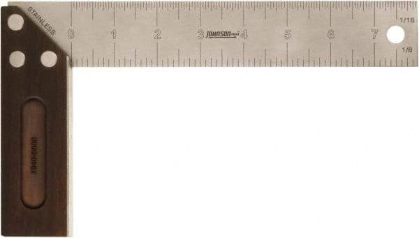 Johnson Level & Tool - 8" Blade Length x 1-1/2" Blade Width, 5-1/2" Base Length x 1-1/2" Base Width Stainless Steel Square - 0.008" Accuracy - Eagle Tool & Supply