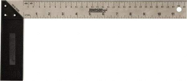 Johnson Level & Tool - 12" Blade Length x 1-1/2" Blade Width, 5-7/8" Base Length x 1-1/2" Base Width Stainless Steel Square - 0.008" Accuracy - Eagle Tool & Supply