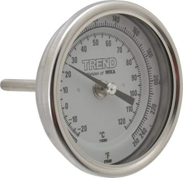 Wika - 2-1/2 Inch Long Stem, 3 Inch Dial Diameter, Stainless Steel, Back Connected Bi-Metal Thermometer - -20 to 120°C, 1% Accuracy - Eagle Tool & Supply