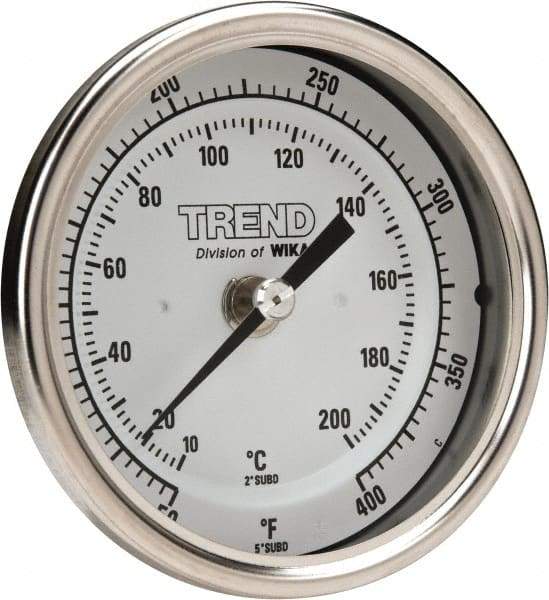 Wika - 2-1/2 Inch Long Stem, 3 Inch Dial Diameter, Stainless Steel, Back Connected Bi-Metal Thermometer - 10 to 200°C, 1% Accuracy - Eagle Tool & Supply