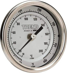 Wika - 2-1/2 Inch Long Stem, 3 Inch Dial Diameter, Stainless Steel, Back Connected Bi-Metal Thermometer - 10 to 200°C, 1% Accuracy - Eagle Tool & Supply