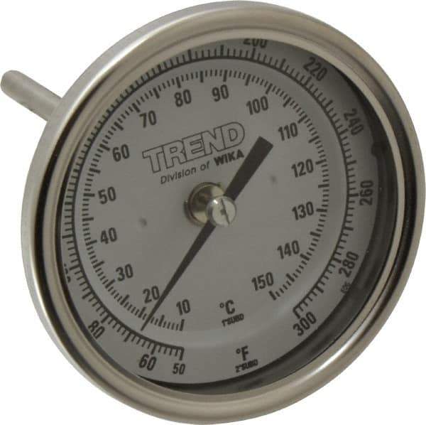 Wika - 4 Inch Long Stem, 3 Inch Dial Diameter, Stainless Steel, Back Connected Bi-Metal Thermometer - 10 to 150°C, 1% Accuracy - Eagle Tool & Supply