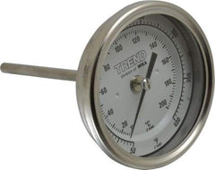 Wika - 4 Inch Long Stem, 3 Inch Dial Diameter, Stainless Steel, Back Connected Bi-Metal Thermometer - 10 to 200°C, 1% Accuracy - Eagle Tool & Supply