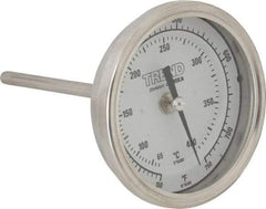 Wika - 4 Inch Long Stem, 3 Inch Dial Diameter, Stainless Steel, Back Connected Bi-Metal Thermometer - 65 to 400°C, 1% Accuracy - Eagle Tool & Supply