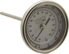 Wika - 6 Inch Long Stem, 3 Inch Dial Diameter, Stainless Steel, Back Connected Bi-Metal Thermometer - 10 to 150°C, 1% Accuracy - Eagle Tool & Supply