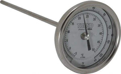 Wika - 9 Inch Long Stem, 3 Inch Dial Diameter, Stainless Steel, Back Connected Bi-Metal Thermometer - -5 to 50°C, 1% Accuracy - Eagle Tool & Supply