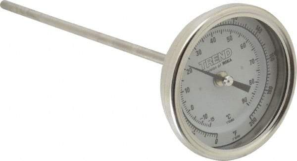 Wika - 9 Inch Long Stem, 3 Inch Dial Diameter, Stainless Steel, Back Connected Bi-Metal Thermometer - -15 to 90°C, 1% Accuracy - Eagle Tool & Supply