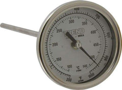 Wika - 9 Inch Long Stem, 3 Inch Dial Diameter, Stainless Steel, Back Connected Bi-Metal Thermometer - 100 to 540°C, 1% Accuracy - Eagle Tool & Supply