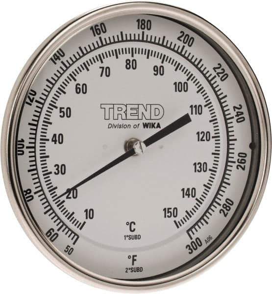Wika - 2-1/2 Inch Long Stem, 5 Inch Dial Diameter, Stainless Steel, Back Connected Bi-Metal Thermometer - 10 to 150°C, 1% Accuracy - Eagle Tool & Supply