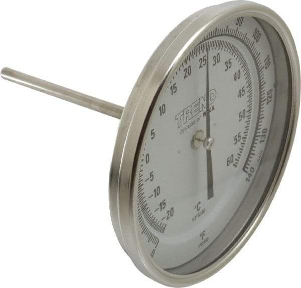 Wika - 4 Inch Long Stem, 5 Inch Dial Diameter, Stainless Steel, Back Connected Bi-Metal Thermometer - -20 to 60°C, 1% Accuracy - Eagle Tool & Supply