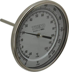 Wika - 4 Inch Long Stem, 5 Inch Dial Diameter, Stainless Steel, Back Connected Bi-Metal Thermometer - -20 to 120°C, 1% Accuracy - Eagle Tool & Supply