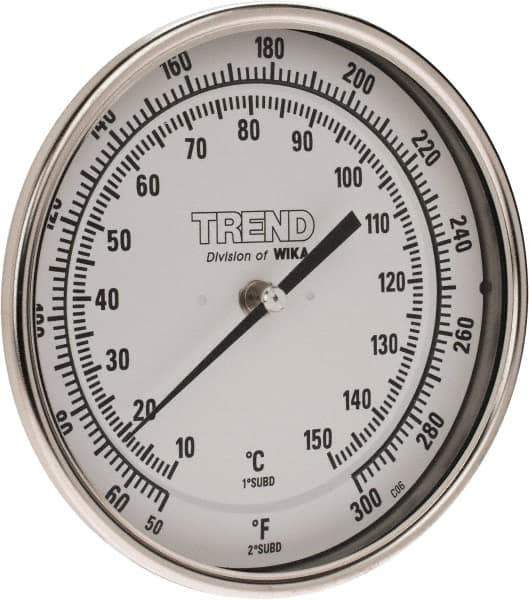 Wika - 6 Inch Long Stem, 5 Inch Dial Diameter, Stainless Steel, Back Connected Bi-Metal Thermometer - 10 to 150°C, 1% Accuracy - Eagle Tool & Supply