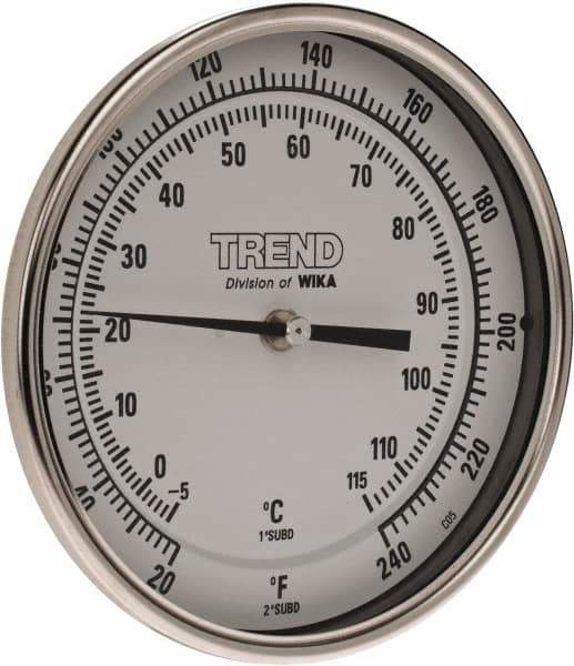 Wika - 9 Inch Long Stem, 5 Inch Dial Diameter, Stainless Steel, Back Connected Bi-Metal Thermometer - -5 to 115°C, 1% Accuracy - Eagle Tool & Supply