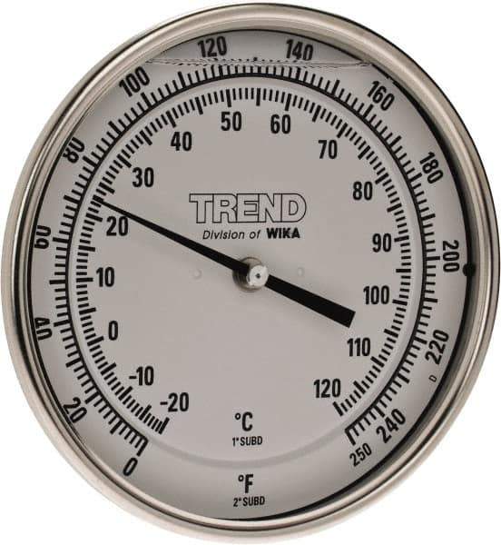 Wika - 2-1/2 Inch Long Stem, 5 Inch Dial Diameter, Stainless Steel, Back Connected Bi-Metal Thermometer - -20 to 120°C, 1% Accuracy - Eagle Tool & Supply