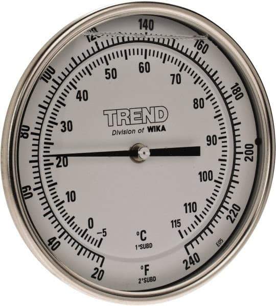 Wika - 4 Inch Long Stem, 5 Inch Dial Diameter, Stainless Steel, Back Connected Bi-Metal Thermometer - -5 to 115°C, 1% Accuracy - Eagle Tool & Supply