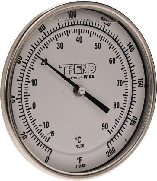 Wika - 6 Inch Long Stem, 5 Inch Dial Diameter, Stainless Steel, Back Connected Bi-Metal Thermometer - -15 to 90°C, 1% Accuracy - Eagle Tool & Supply