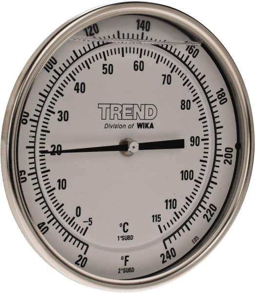 Wika - 6 Inch Long Stem, 5 Inch Dial Diameter, Stainless Steel, Back Connected Bi-Metal Thermometer - -5 to 115°C, 1% Accuracy - Eagle Tool & Supply