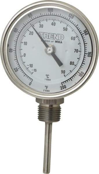 Wika - 2-1/2 Inch Long Stem, 3 Inch Dial Diameter, Stainless Steel, Bottom Connected Bi-Metal Thermometer - -15 to 90°C, 1% Accuracy - Eagle Tool & Supply