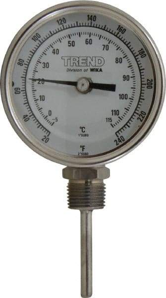 Wika - 2-1/2 Inch Long Stem, 3 Inch Dial Diameter, Stainless Steel, Bottom Connected Bi-Metal Thermometer - -5 to 115°C, 1% Accuracy - Eagle Tool & Supply