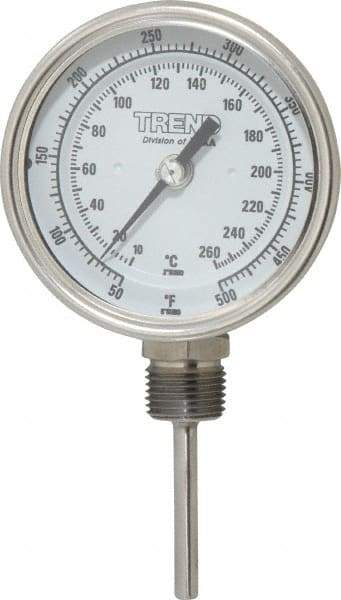 Wika - 2-1/2 Inch Long Stem, 3 Inch Dial Diameter, Stainless Steel, Bottom Connected Bi-Metal Thermometer - 10 to 260°C, 1% Accuracy - Eagle Tool & Supply