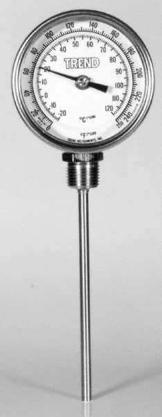 Wika - 9 Inch Long Stem, 5 Inch Dial Diameter, Stainless Steel, Bottom Connected Bi-Metal Thermometer - -15 to 90°C, 1% Accuracy - Eagle Tool & Supply
