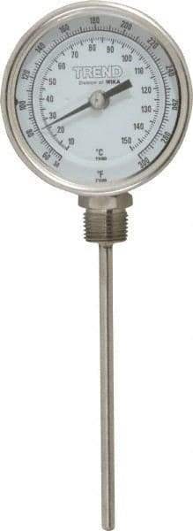 Wika - 6 Inch Long Stem, 3 Inch Dial Diameter, Stainless Steel, Bottom Connected Bi-Metal Thermometer - 10 to 150°C, 1% Accuracy - Eagle Tool & Supply