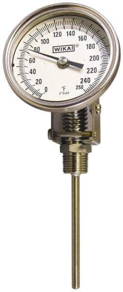 Wika - 2-1/2 Inch Long Stem, Stainless Steel, Adjustable Angle Bi-Metal Thermometer - -70 to 70°C, 1% Accuracy - Eagle Tool & Supply