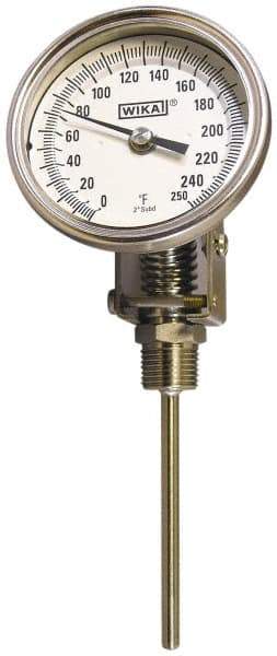 Wika - 15 Inch Long Stem, Stainless Steel, Back Connected Bi-Metal Thermometer - 10 to 150°C, 1% Accuracy - Eagle Tool & Supply