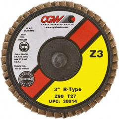 Camel Grinding Wheels - 80 Grit, 3" Disc Diam, Type 27 Zirconia Alumina Flap Disc - 24,000 Max RPM, Poly Cotton Backing, Quick Change Type R Attaching System, Coated - Eagle Tool & Supply