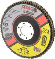 Camel Grinding Wheels - 36 Grit, 5" Disc Diam, 7/8" Center Hole, Type 29 Zirconia Alumina Flap Disc - 12,200 Max RPM, Poly Cotton Backing, Arbor Attaching System, Coated - Eagle Tool & Supply
