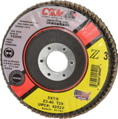 Camel Grinding Wheels - 40 Grit, 5" Disc Diam, 7/8" Center Hole, Type 29 Zirconia Alumina Flap Disc - 12,200 Max RPM, Poly Cotton Backing, Arbor Attaching System, Coated - Eagle Tool & Supply