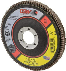 Camel Grinding Wheels - 60 Grit, 4-1/2" Disc Diam, 7/8" Center Hole, Type 27 Zirconia Alumina Flap Disc - 13,300 Max RPM, Poly Cotton Backing, Arbor Attaching System, Coated - Eagle Tool & Supply