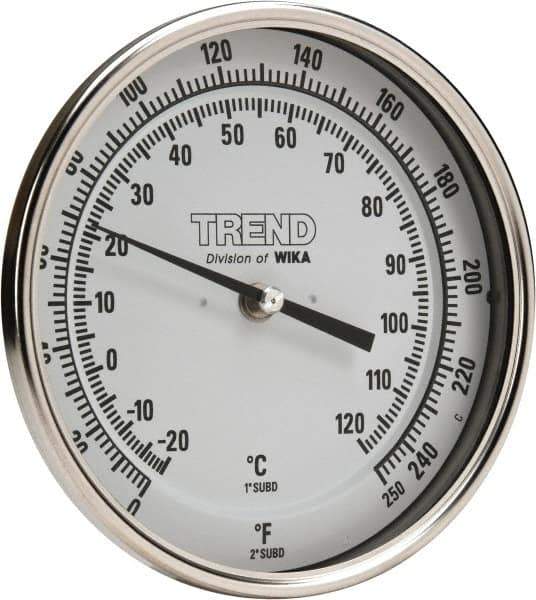 Wika - 2-1/2 Inch Long Stem, 5 Inch Dial Diameter, Stainless Steel, Adjustable Angle Bi-Metal Thermometer - -20 to 120°C, 1% Accuracy - Eagle Tool & Supply