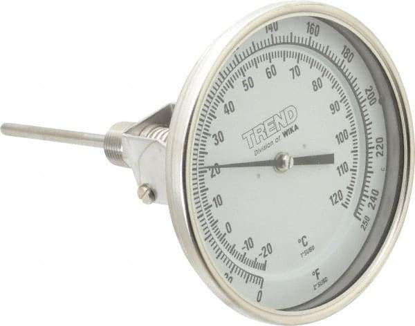 Wika - 4 Inch Long Stem, 5 Inch Dial Diameter, Stainless Steel, Adjustable Angle Bi-Metal Thermometer - -20 to 120°C, 1% Accuracy - Eagle Tool & Supply