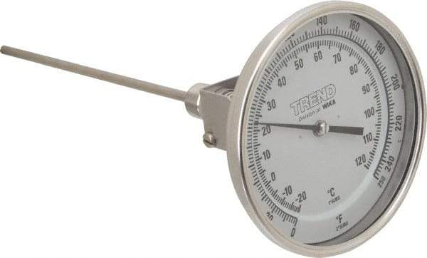 Wika - 9 Inch Long Stem, 5 Inch Dial Diameter, Stainless Steel, Adjustable Angle Bi-Metal Thermometer - -20 to 120°C, 1% Accuracy - Eagle Tool & Supply