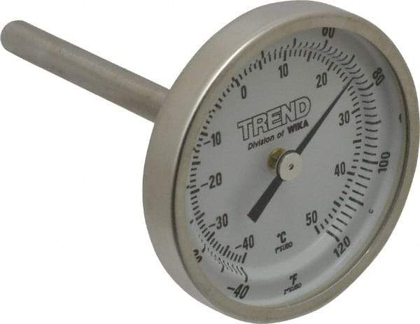 Wika - 2-1/2 Inch Long Stem, 2 Inch Dial Diameter, Stainless Steel, Back Connected Bi-Metal Thermometer - -40 to 50°C, 1% Accuracy - Eagle Tool & Supply