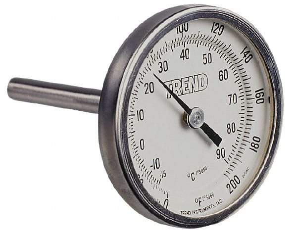 Wika - 9 Inch Long Stem, 2 Inch Dial Diameter, Stainless Steel, Back Connected Bi-Metal Thermometer - -5 to 115°C, 1% Accuracy - Eagle Tool & Supply