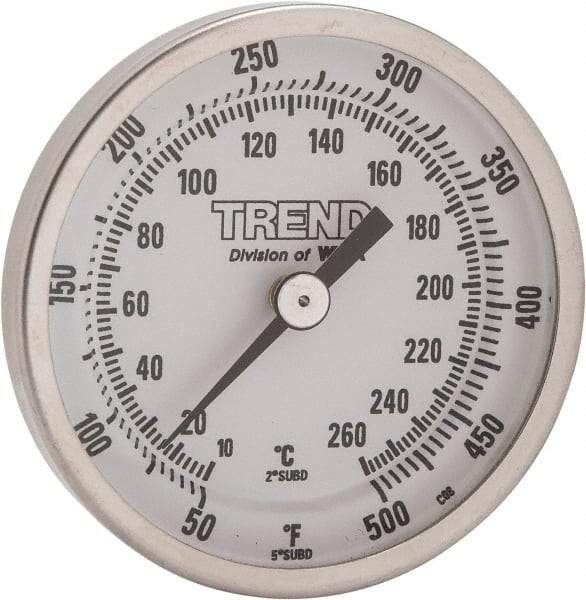 Wika - 2-1/2 Inch Long Stem, 2 Inch Dial Diameter, Stainless Steel, Back Connected Bi-Metal Thermometer - 10 to 260°C, 1% Accuracy - Eagle Tool & Supply