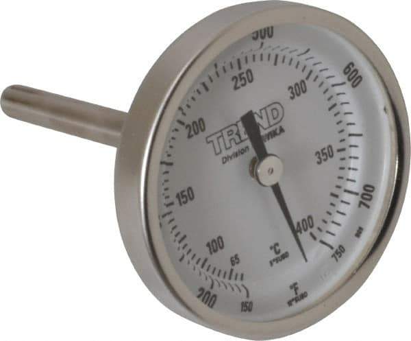 Wika - 2-1/2 Inch Long Stem, 2 Inch Dial Diameter, Stainless Steel, Back Connected Bi-Metal Thermometer - 65 to 400°C, 1% Accuracy - Eagle Tool & Supply