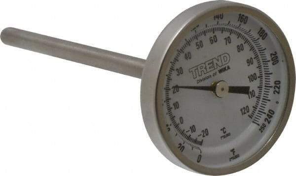 Wika - 4 Inch Long Stem, 2 Inch Dial Diameter, Stainless Steel, Back Connected Bi-Metal Thermometer - -20 to 120°C, 1% Accuracy - Eagle Tool & Supply