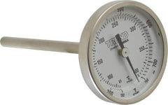 Wika - 4 Inch Long Stem, 2 Inch Dial Diameter, Stainless Steel, Back Connected Bi-Metal Thermometer - 65 to 400°C, 1% Accuracy - Eagle Tool & Supply