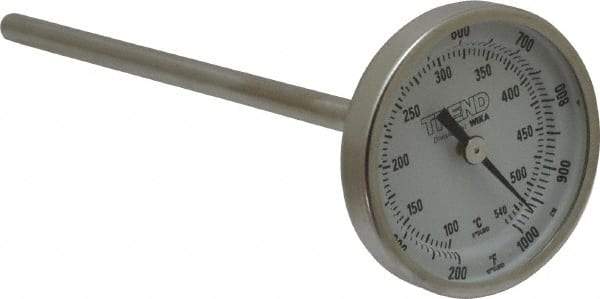 Wika - 6 Inch Long Stem, 2 Inch Dial Diameter, Stainless Steel, Back Connected Bi-Metal Thermometer - 100 to 540°C, 1% Accuracy - Eagle Tool & Supply