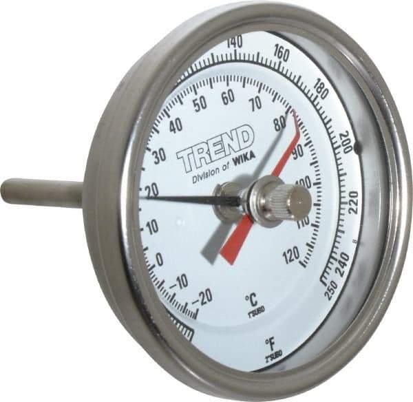 Wika - 2-1/2 Inch Long Stem, 3 Inch Dial Diameter, Stainless Steel, Back Connected Bi-Metal Thermometer - -20 to 120°C, 1% Accuracy - Eagle Tool & Supply