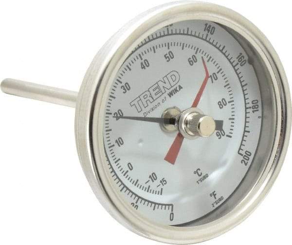 Wika - 4 Inch Long Stem, 3 Inch Dial Diameter, Stainless Steel, Back Connected Bi-Metal Thermometer - -15 to 90°C, 1% Accuracy - Eagle Tool & Supply