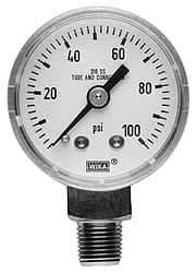 Wika - 2" Dial, 1/4 Thread, 0-160 Scale Range, Pressure Gauge - Center Back Connection Mount, Accurate to 2.5% of Scale - Eagle Tool & Supply