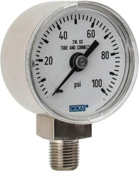 Wika - 1-1/2" Dial, 1/8 Thread, 0-100 Scale Range, Pressure Gauge - Lower Connection Mount, Accurate to 2.5% of Scale - Eagle Tool & Supply