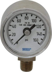 Wika - 1-1/2" Dial, 1/8 Thread, 0-160 Scale Range, Pressure Gauge - Lower Connection Mount, Accurate to 2.5% of Scale - Eagle Tool & Supply